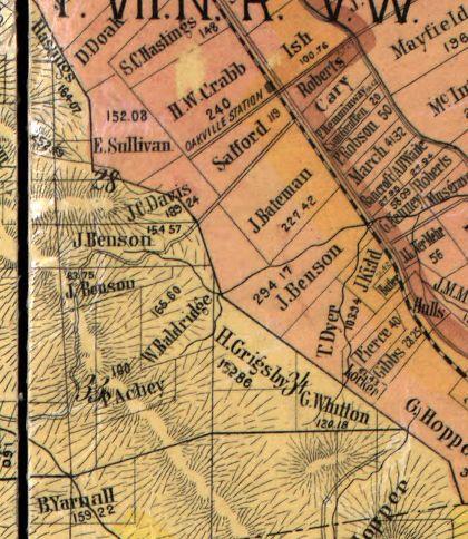 Historic land map showing the Baldridge property (SHHS collection)