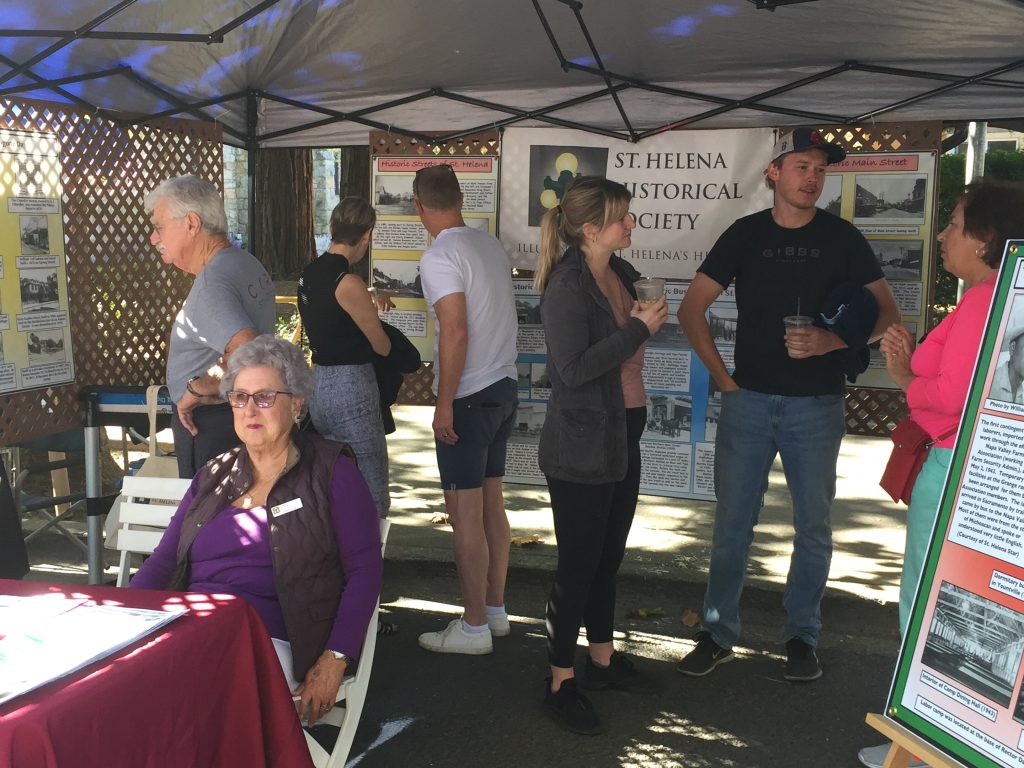 The St. Helena Historical Society booth and history panels at the Harvest Festival