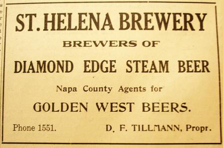 Period advertisement for the St. Helena Brewery, Diamond Edge Steam Beer (SHHS collection)