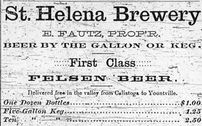 Period advertisement for the St. Helena Brewery, Felsen Beer (SHHS collection)