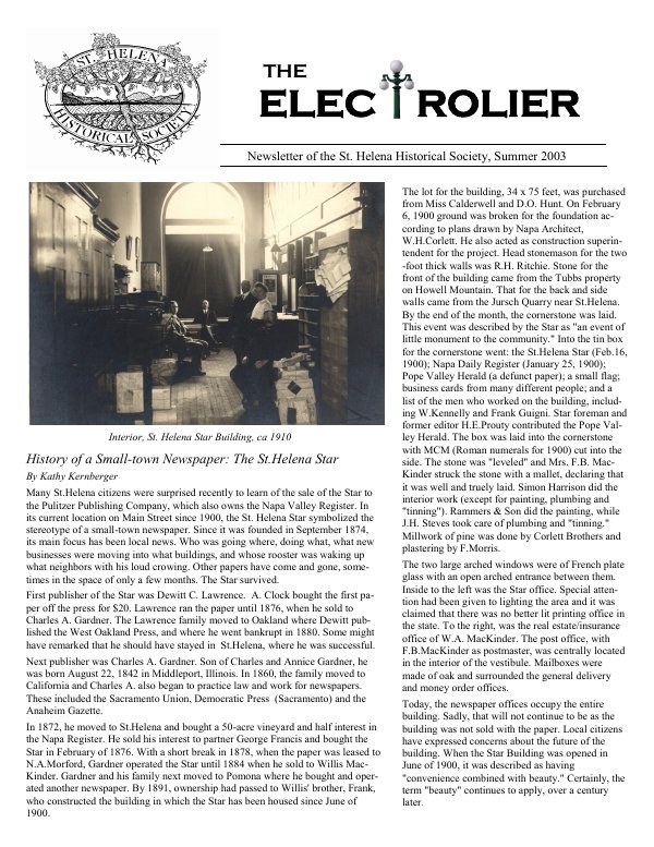 July 2003 newsletter cover