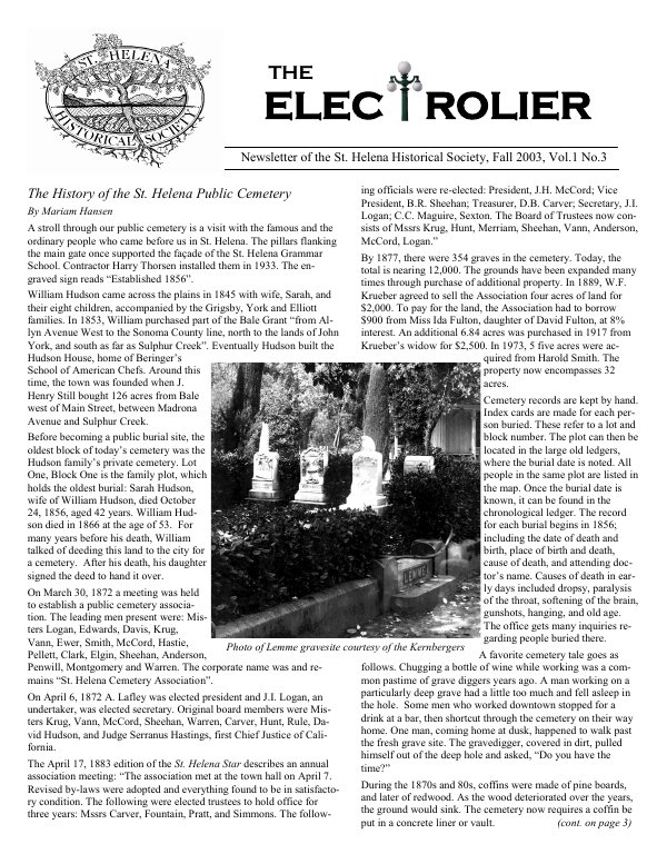 November 2003 newsletter cover